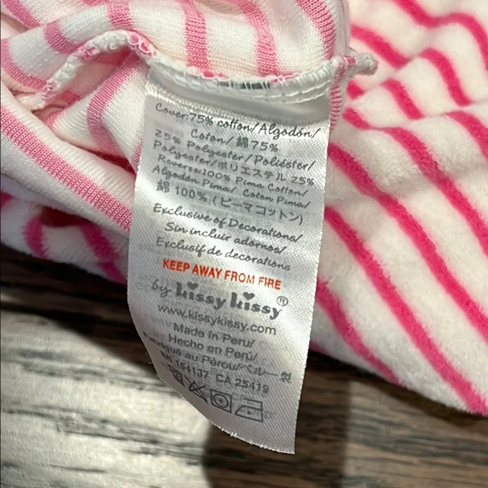 Baby KISSY KISSY Pink and White Striped Hooded Romper 100% pima cotton NWOT 6-9 - Picture 5 of 5